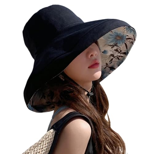 HUAMULAN Reversible Wide Brim Sun Hat for Women - Black, One Size, M2320