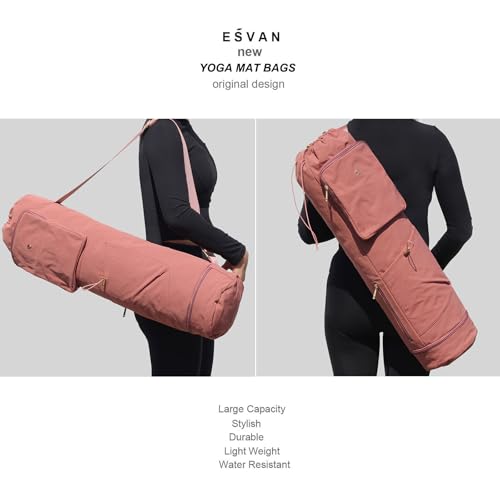 Yoga Mat Bag - Multi Pocket Drawstring Carrier - Nylon Pink