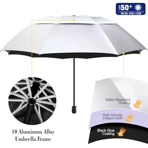 XLINGZA Double Layer XXL UPF 50+ Beach Umbrella w/ Adjustable Clamp Titanium Silver