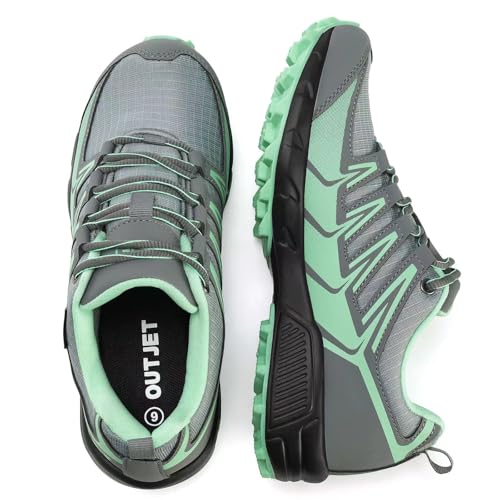OUTJET Women's Waterproof Hiking Shoes - Lightweight Green (8)