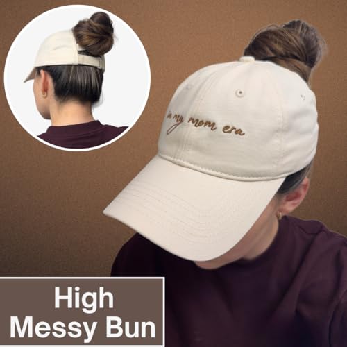 GIFTGET My Mom Era Beige Ponytail Baseball Cap - Casual Dad Hat for Women