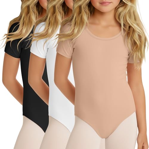 Toddler Girls Cotton Leotards - 3 Pack, Black, White & Nude - 5T