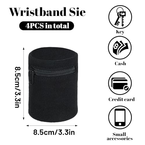 Breathable Wrist Wallet Set - 4PCS Zippered Sweatbands for Sports