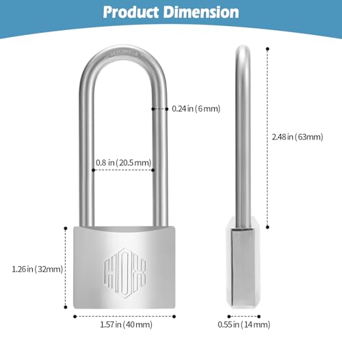 HOX Marine-Grade Rustproof Padlock, Stainless Steel Shackle & Chrome-Plated Brass Body, Weatherproof Outdoor Lock, 2.5-Inch Long Shackle (6 Pack)