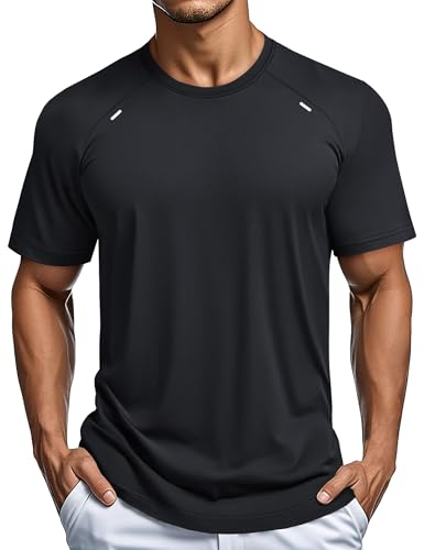 Men's Lightweight Dry Fit Short Sleeve Workout Shirt - Large Black