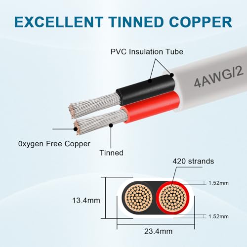 YDDECW 10FT 4 AWG Marine Tinned Copper Wire Waterproof Corrosion-Resistant Boat Cable
