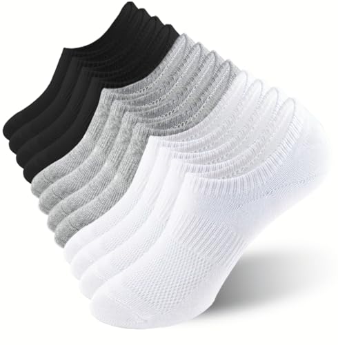No Show Socks for Women - Cotton Thin Low Cut Non Slip Liner - 6 Pairs in White/Black/Gray