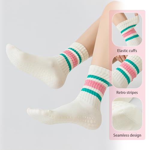Vintage Pilates Socks with Grips - Pink, One Size