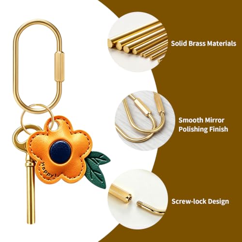 6 Pcs Brass Key Rings Bulk – Gold Carabiner with Secure Screw Lock,