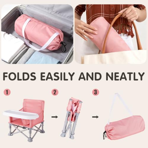Portable Baby Booster Seat & Beach Chair Pink (6M-3Y) — 3 Modes Travel High Chair