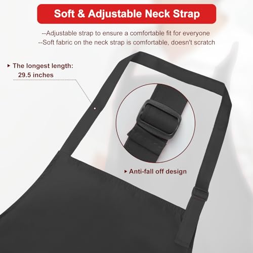 3 Pcs Dual Waterproof Long Apron, Anti-Tear Lightweight Cloth Apron for Dishwasher Dish Washing Dog Grooming Lab Cleaning Kitchen Chef Cooking BBQ Painting Butcher for Women & Men (Black)