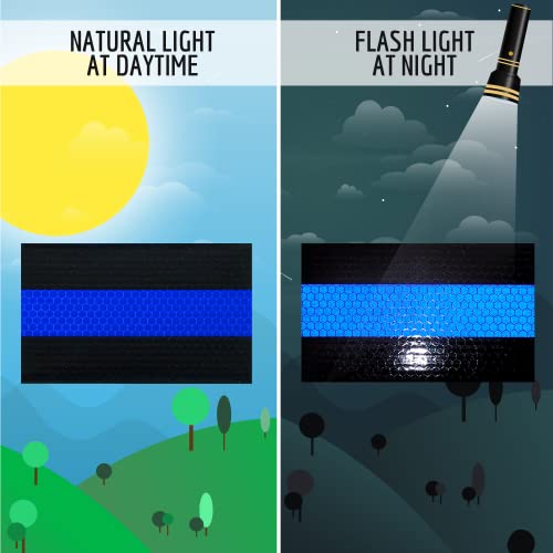 Reflective American Flag Decal - 5x3.25 Inches - Blue Line - 3 Pack