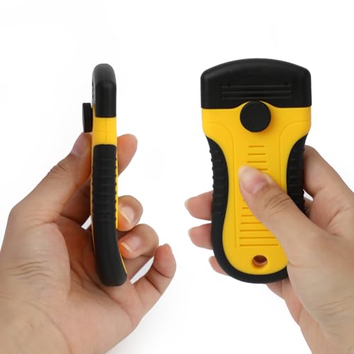 2PACK Locking Razor Blade Scraper with Safety Cap Glass Cooktop Scraper with Extra 10 Plastic Razor Blades and 10 Metal Blades for Glass Clean Paint and Old Label Decal Sticker Remover