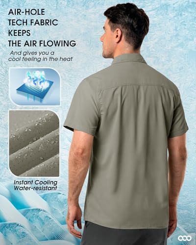 33,000ft Men's UPF 50+ UV Short Sleeve Hiking Shirt Gray Green Large - Quick Dry Sun Protection