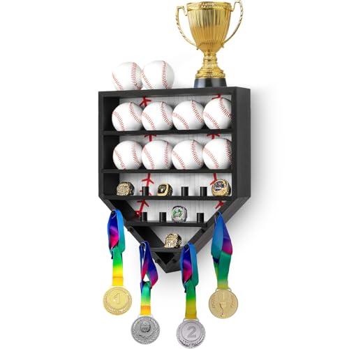 Black Wooden Baseball Display Case with Ring Holder – Soild Wood
