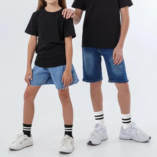 Kids Athletic Socks - Striped Crew Socks for School Uniform - Black & White - Big Kid / X-Large