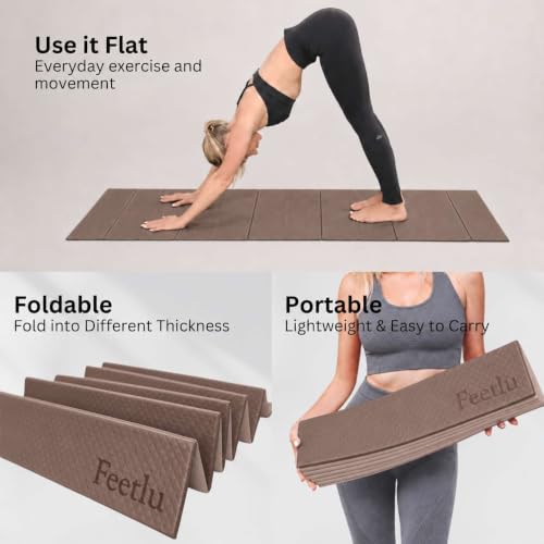 Foldable Yoga Mat 72x24 Inches with Mocha Bisque & Ivory Cream - Non-Toxic, Supportive, Portable