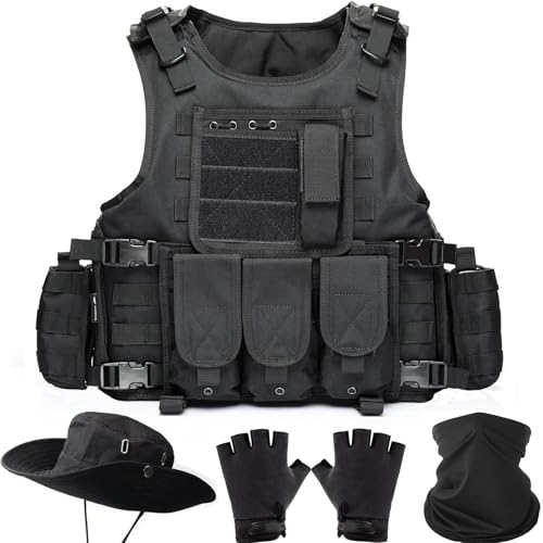 Tactical Airsoft Vest for Men - Molle Plate with Pouches, Black