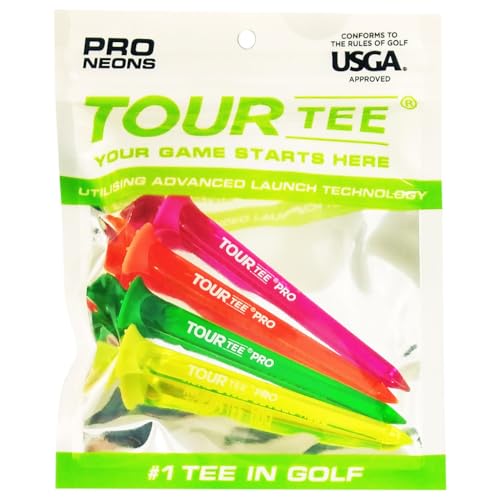 Tour Tee PRO NEONS Golf Tees Pack of 4 - Durable Rubber & Polycarbonate