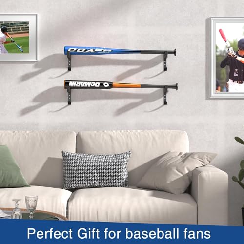 Baseball Bat & Cap Holder Wall Mount - Black Wood & Iron, 4.2"