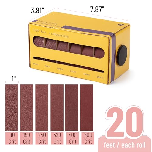 Bates- Emery Cloth Roll, 1" x 20 FT, 6 Grits, 80/150/240/320/400/600 Grit, Abrasive Sandpaper Roll of Sandpaper Set with Dispenser, Emery Cloth for Metal, Wood, Polishing