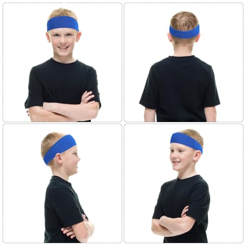Kids Athletic Headbands - 3 Pcs Elastic Sweatbands - Black, Light Gray, Dark Gray