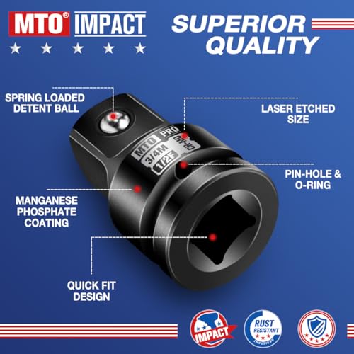 1/2" Female to 3/4" Male Impact Socket Adapter, 1/2" Impact Socket Adapter for High Torque Applications, Heavy-Duty Chrome Molybdenum Alloy Steel
