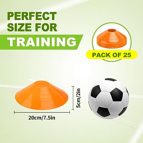 Agility Soccer Cones Set of 25 - Orange Training Cones with Carry Bag