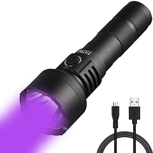 TATTU U2 UV Flashlight Rechargeable 395nm Black Light Torch Blacklight 10W Ultraviolet LED Lamp with Micro USB Charging Cable