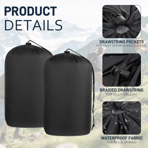 Quinnsus Waterproof Black 10x20 Inch Compression Sack - 2-Pack for Camping & Hiking