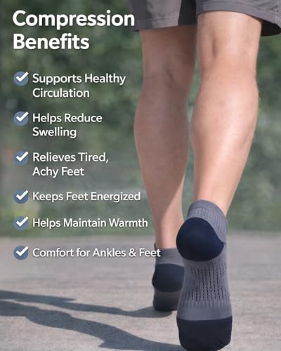 Compression Ankle Socks with Arch Support - Large, 5 Pairs, White