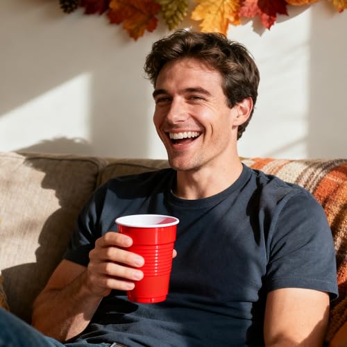 TashiBox 12oz Red Disposable Plastic Cups Bulk 100 Pack - Party & Event Use