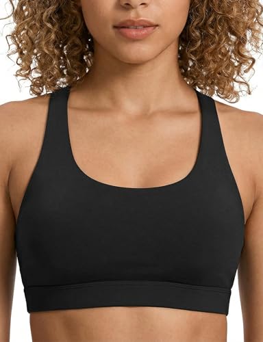 Mid Impact Sports Bra for Women - Removable Padded Racerback - Black - Large