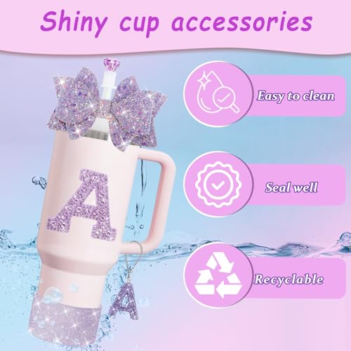 Stanley Cup Accessories Set - Purple A, Letter Charm & Straws