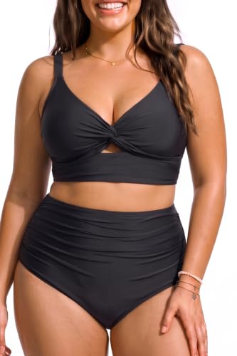Daci Plus Size High-WWaisted Two-Piece Bikini Swimsuit – Black, 16 Plus