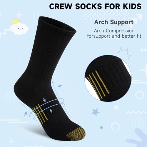 Comfoex Boys Athletic Crew Socks 6 Pairs Black 4-10 Years Variation 7-10