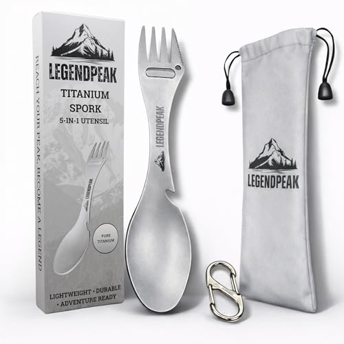 LegendPeak 5-in-1 Titanium Spork Camping Utensil - Single Pack, Ultralight & Durable