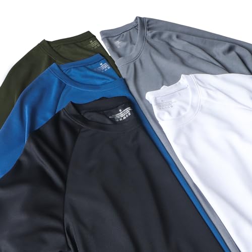 HovSiyla 5 Pack Men's Running Shirts - Breathable, Dry Fit Athletic Tops, Large, Multi-Color
