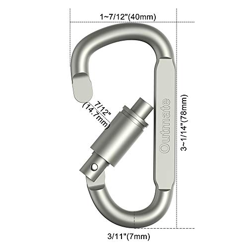 Lightweight Aluminum D-Ring Locking Carabiners - Pack of 6