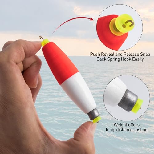 Weighted Fishing Floats - EVA Foam Snap-On Design, Red - 5 Pack, 1.4"