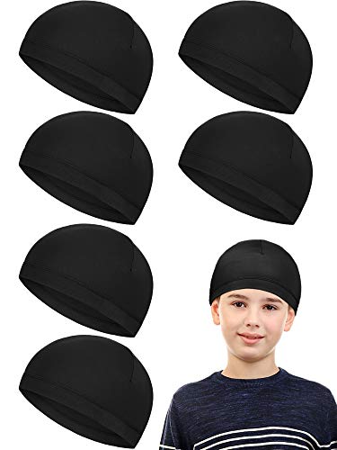 Geyoga 6 Pcs Kids Skull Cap Helmet Liner Hats, Small Black