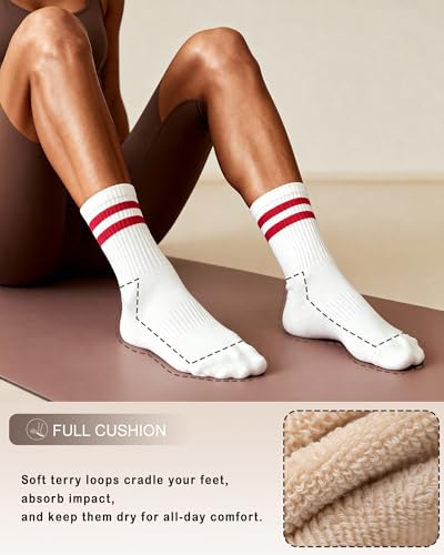 Women's Pilates Grip Crew Socks - Preppy Stripe Mix - 3 Pairs