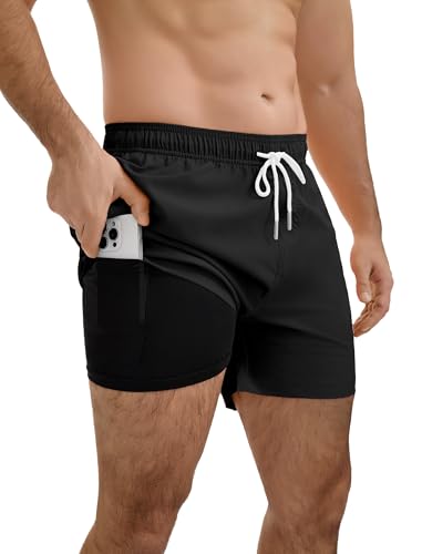 Men's Swim Trunks with Compression Liner - X-Large Black