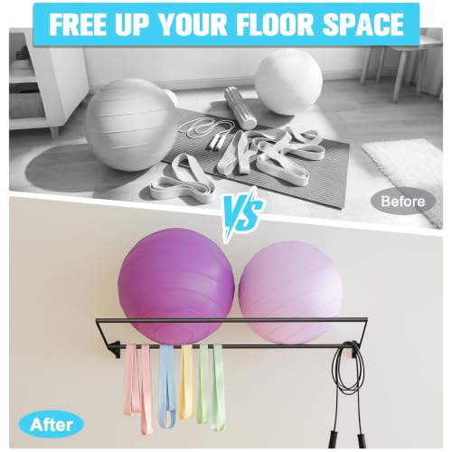 Wall Mounted Exercise Ball Rack for Yoga & Fitness Balls - Holds 2