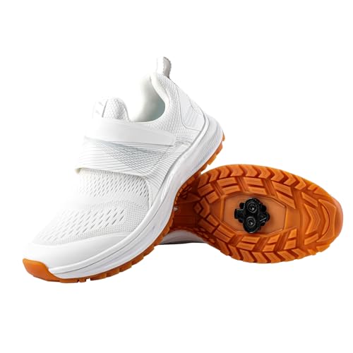 Women's Cycling Shoes - Breathable SPD Compatible Spin Shoes, White