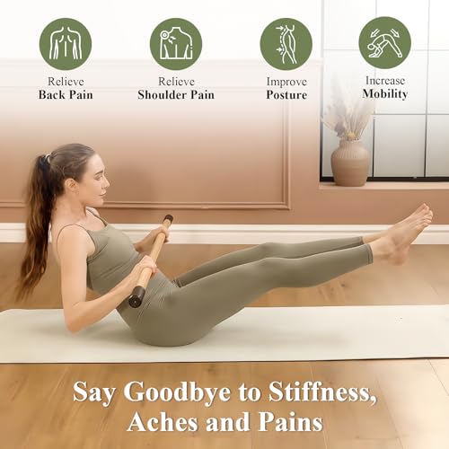 Yoga Stick for Stretching - 5ft Bamboo Exercise Bar with Non-Slip Grip - Natural Bamboo