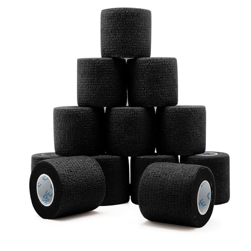 Self-Adhesive Bandage Wrap - Elastic Medical Tape, 2" x 5 Yards, Black