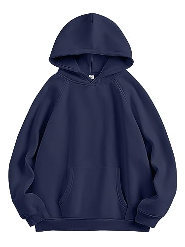 ANRABESS Oversized Navy Blue Fleece Hoodie for Women Medium