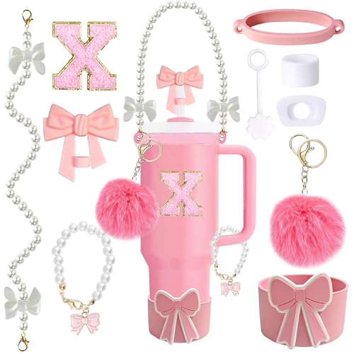 10-Piece Tumbler Accessory Set for 30oz & 40oz Cups - Pink Pearl Bow