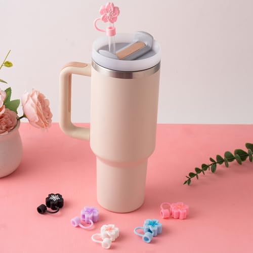6PCS Flower Silicone Straw Covers for 10mm Straws - Reusable Dustproof Toppers